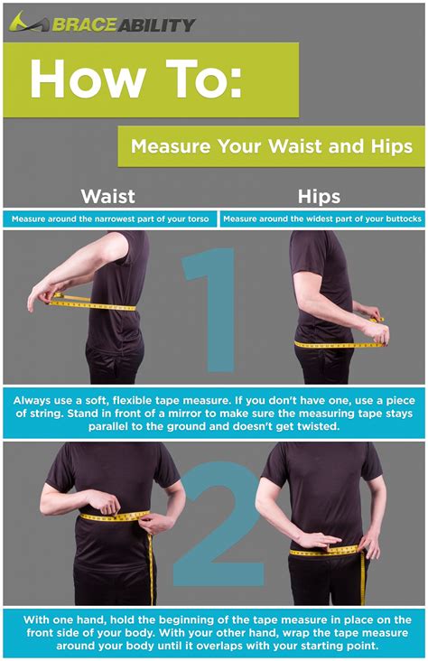 Don’t suck in your stomach, or you’ll get a false measurement. If you generally fasten your clothes below your waist, take that measurement as well. Hips: Measure the circumference of your hips. Start at one hip and wrap the tape measure around your rear, around the other hip, and back to where you started. 